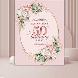 Tenture Bannière de photo d'anniversaire 50 ans Blush Or R