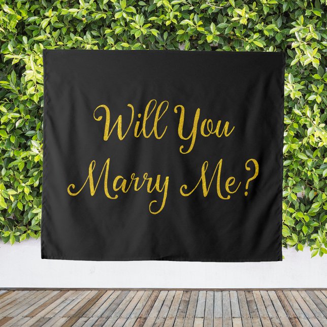 Tenture Bannière de proposition de mariage en or noir Veux (Black Gold Proposal Sign Will You Marry Me? Banner Tapestry
)