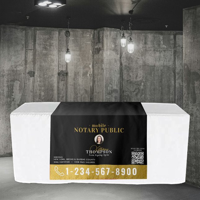 Tenture Bannière de table avec code QR de photo d'agent de (Notary Signing Agent Photo QR Code Table Banner Tapestry)