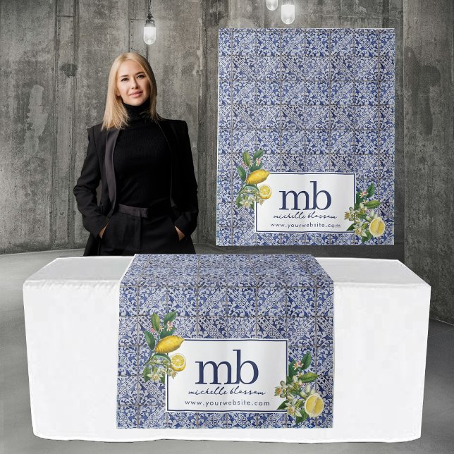 Tenture Bannière de table d'affaires de citrons méditerran (Mediterranean Lemons Business Table Runner Banner Tapestry)