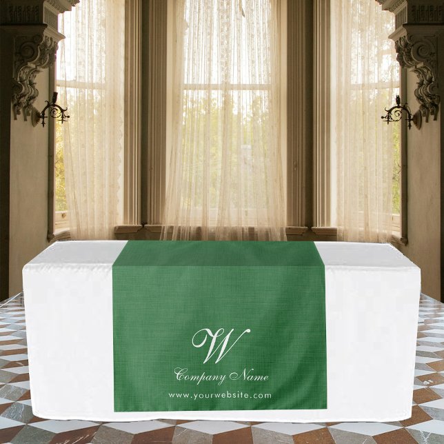Tenture Bannière de table de travail de lin vert Script (Green Linen Business Table Runner Banner Script Tapestry)
