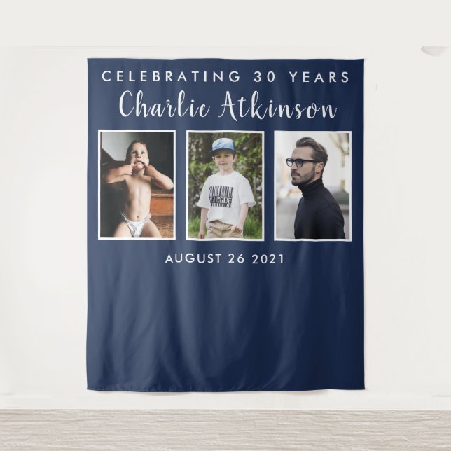 Tenture bannière de toile de fond de collage photo d'anniv (Devant)