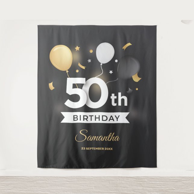 Tenture Bannière de toile de fond de fête noire et or (Devant)