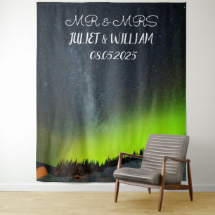 Tenture Bannière de toile de fond de mariage M & Mme écrit
