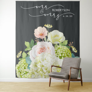Tenture Bannière florale de fond de mariage M. et Mme