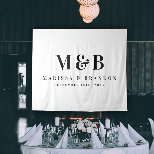 Tenture Bannière Initiales Monogramme Mariage Couple Perso (Custom Couple Wedding Monogram Initials Banner Tapestry)