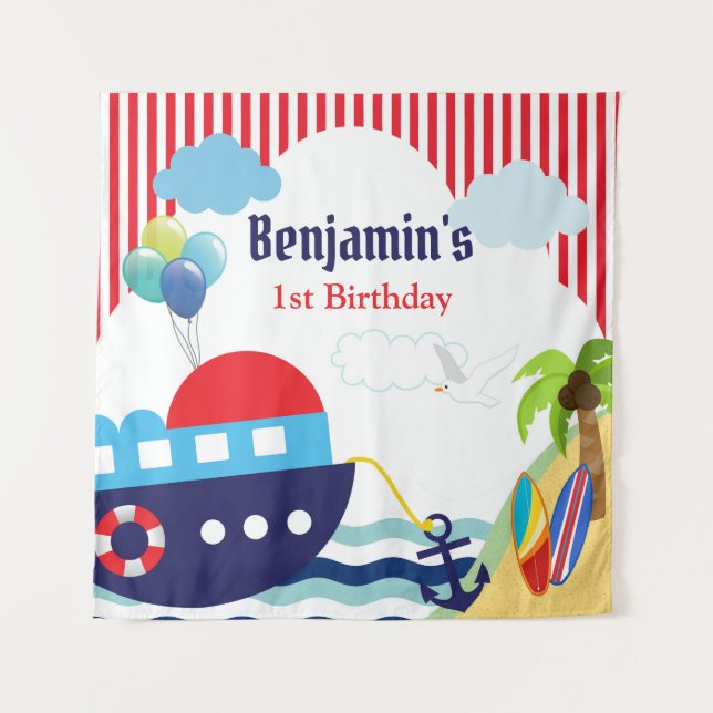 Tenture Bannière nautique de contexte d'anniversaire/baby (Devant)