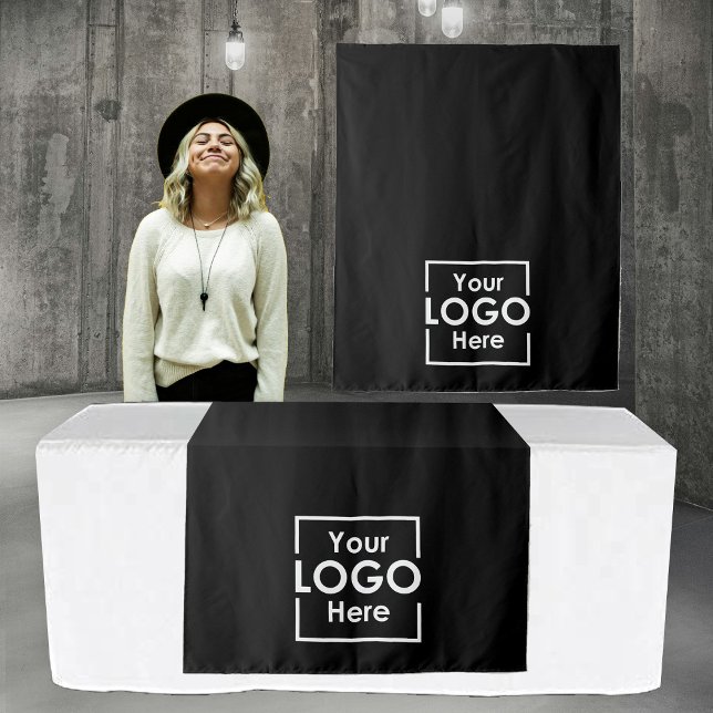 Tenture Bannière noire du Runner Business Logo Événements (Black Table Runner Banner Business Logo Events Tapestry)