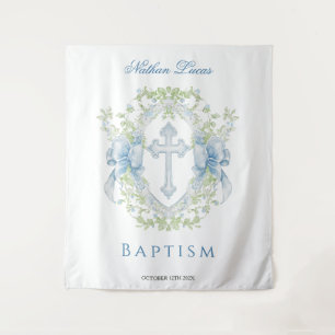 Tenture Baptême Croix Crest Verdure Baby Boy