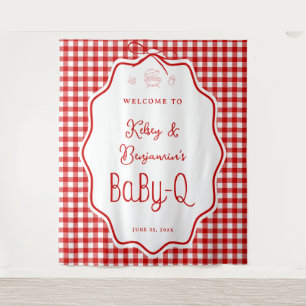 Tenture Barbecue Bébé-Q Baby Shower Bienvenue Vichy Rouge