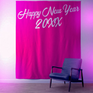 Tenture Barbiecore Hot rose blanc Script Bonne année