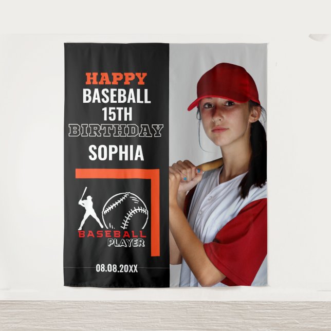 Tenture Baseball Anniversaire, Joueuse De Baseball Retour (Devant)