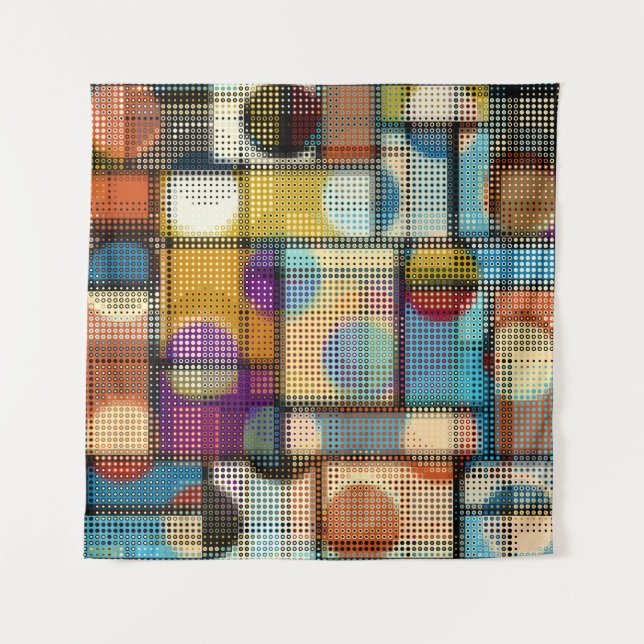 Tenture Basse bâtisse en poly pixel, motif géométrique. (Devant)