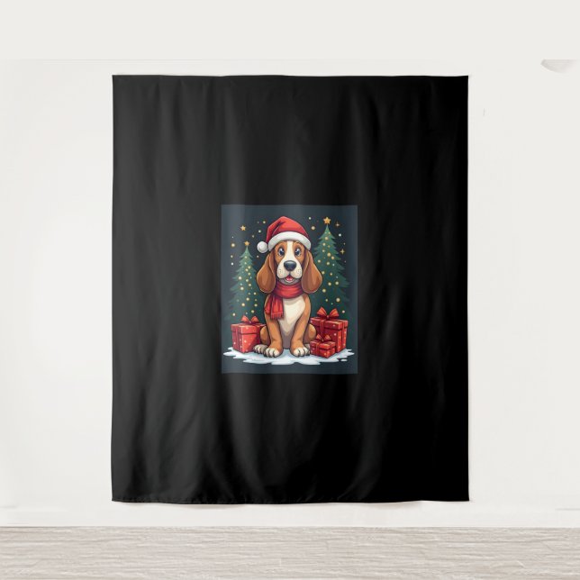 Tenture Basset Hound Chien Fêtes de Noël Père Noël Amoureu (Devant)