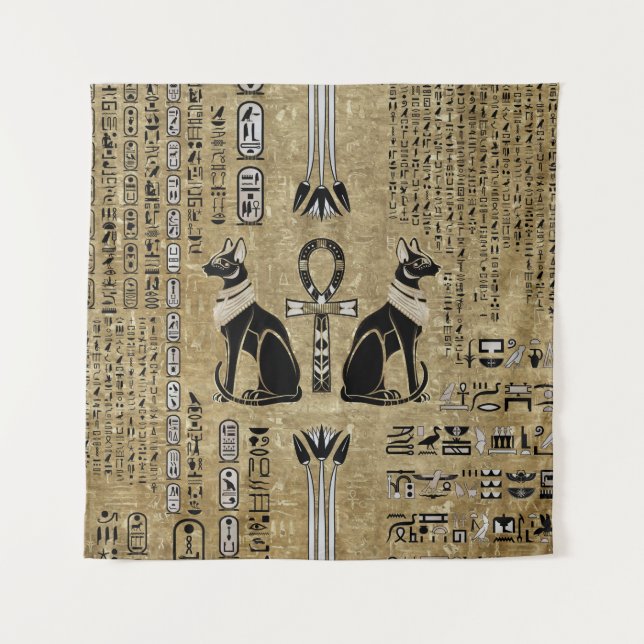 Tenture Bastet - Chats Égyptiens Et Croix D'Ankh (Devant)