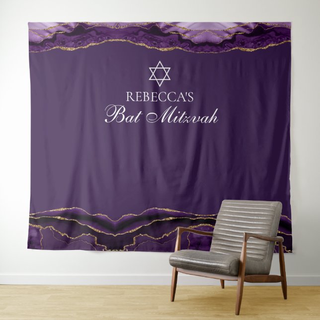 Tenture Bat mitzvah Personnalisé Purple Gold Photo Booth (En situation (horizontale))