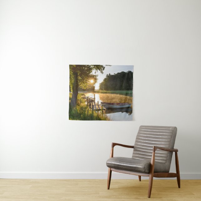 Tenture Bateau à rames amarré au lac (En situation (horizontale))