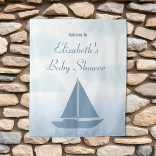 Tenture Bateau à voile Bleu Aquarelle Baby Shower Garçon