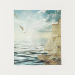 Tenture Bateau à voile et mouettes Brigantine