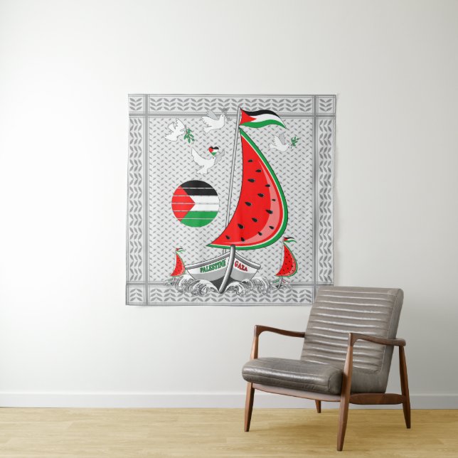 Tenture Bateaux de la Flottille de la Liberté Mondiale à G (En situation)