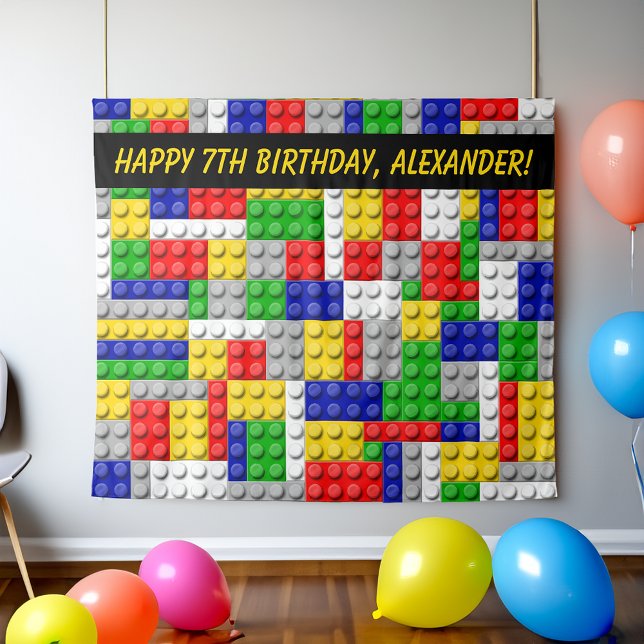Tenture Bâtiment Bloc briques Garçons Anniversaire de fête (building blocks boys birthday party backdrop photo booth)