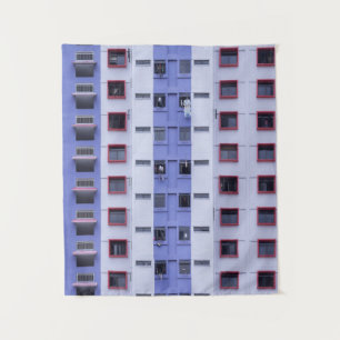 Tenture Bâtiment haut bleu et blanc