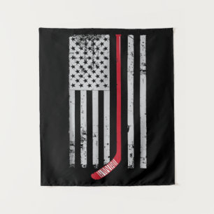 Tenture Bâton de hockey rouge drapeau américain Hockey USA