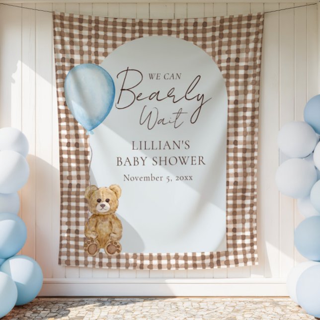 Tenture Bearly Wait Teddy Bear Baby shower Garçon fond (Créateur téléchargé)