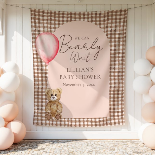 Tenture Bearly Wait Teddy Oear Girl Baby shower fond (Créateur téléchargé)