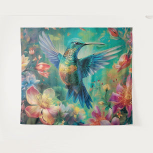Tenture Beau colibri entouré de fleurs