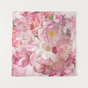 Tenture Beau jardin fleuri rose