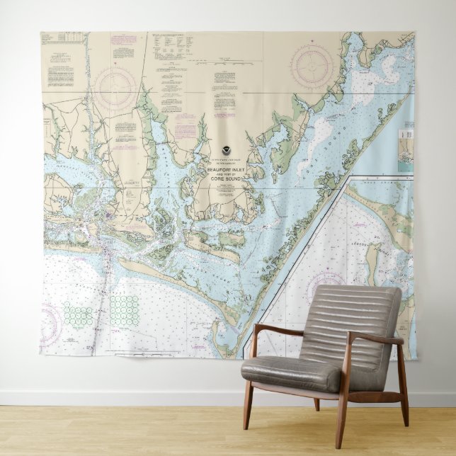Tenture Beaufort Inlet et une partie de la carte son de ba (En situation (horizontale))