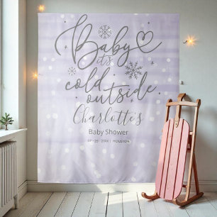 Tenture Bébé C'est froid dehors Baby shower pourpre fond