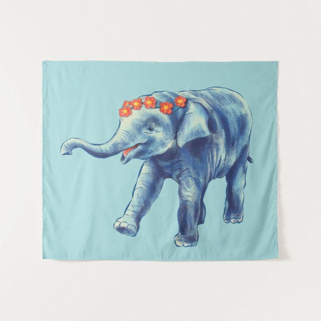 Tenture Bébé Eléphant Bleu mignon Fille Enfants (Devant (Horizontal))