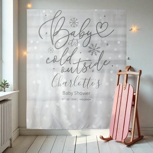 Tenture Bébé Il fait froid dehors Baby shower Argent fond (Créateur téléchargé)