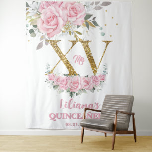 Tenture Bébé rose Floral XV QUINCEAÑERA Quince 15 fond