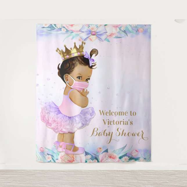 Tenture Bébé rose pourpre avec Baby shower Masque XL fond (Devant)