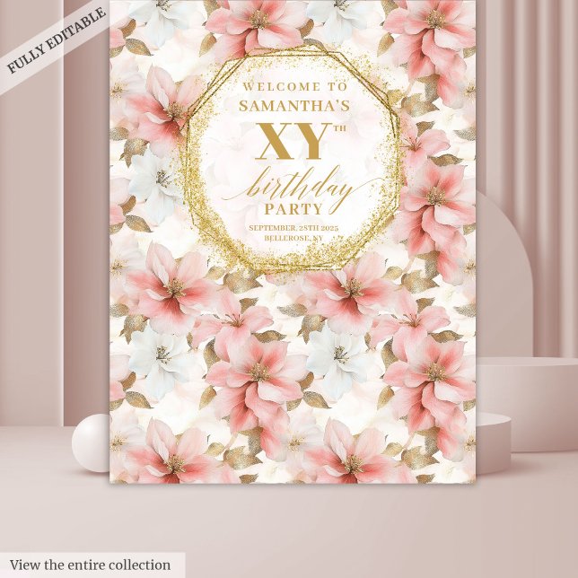 Tenture Belle Booth Photo Anniversaire En Or Bleu (Beautiful Blush Ivory Gold Birthday Photo Booth

)