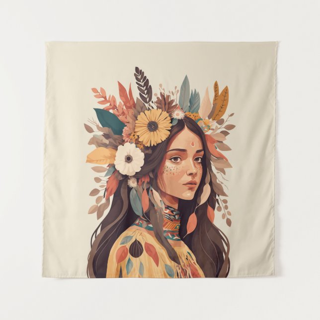 Tenture Belle femme amérindienne peinte (Devant)