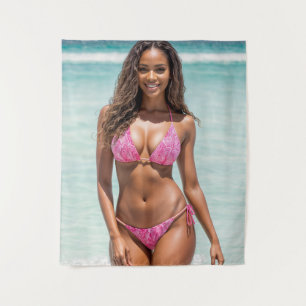 Tenture Belle Femme Noire En Bikini Rose