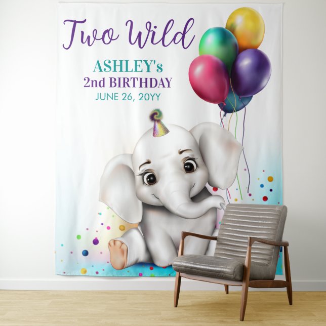 Tenture Belle fête d'anniversaire Elephant (En situation)