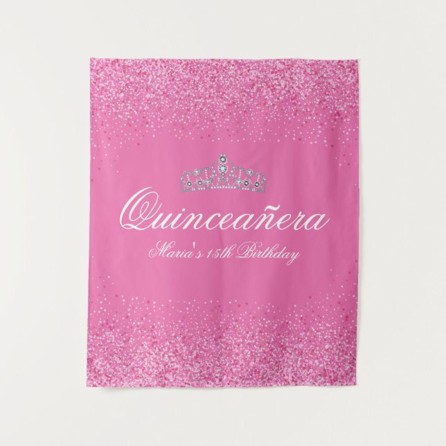 Tenture Belle Parties scintillant rose Quinceanera (Devant)