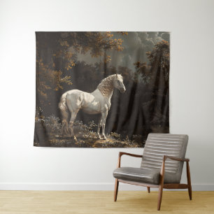 Tenture Belle peinture à l'huile de cheval blanc Vintage