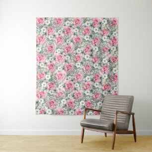 Tenture Belle Rose Rose Bleu Eucalyptus fond