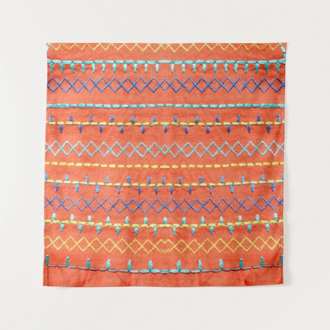 Tenture Belle tarte colorée, brodée, style hippie (Devant)