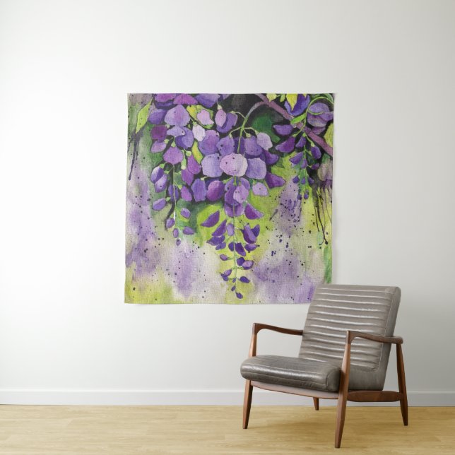 Tenture Belles Fleurs De Wisteria En Aquarelle (En situation)