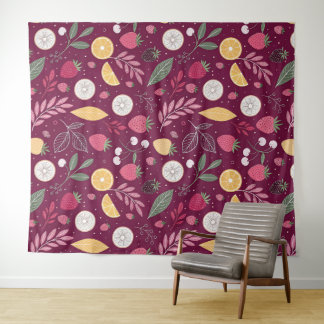 Tenture Berry Botanical Wall Tapestry – Deep Plum Fruit Ar