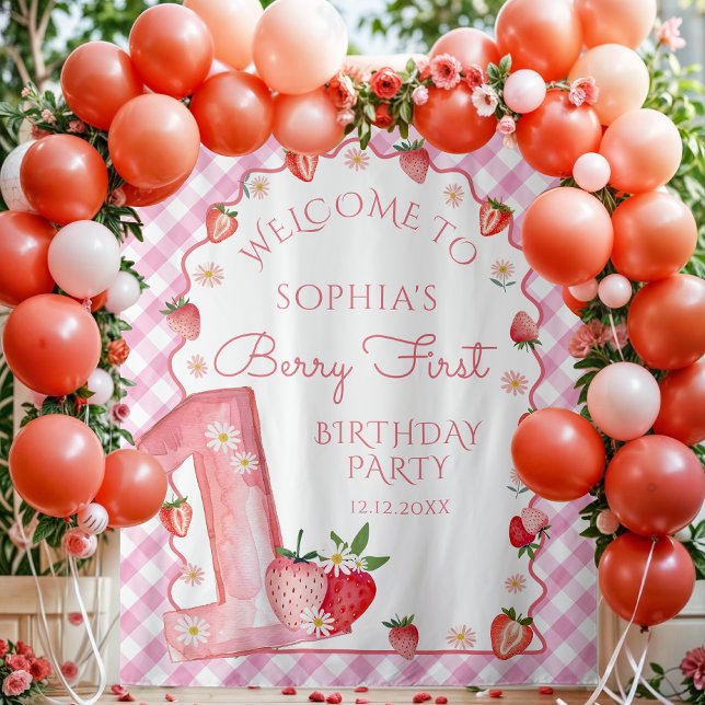 Tenture Berry fraise Premier anniversaire Wavday Bienvenue (Créateur téléchargé)