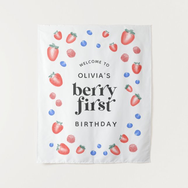 Tenture Berry Premier Anniversaire Bienvenue fraise  (Devant)