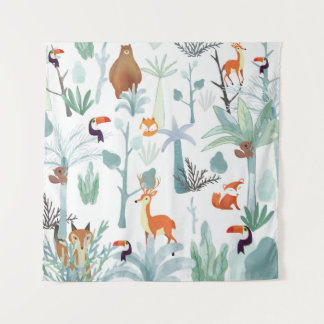 Tenture Bêtes : gribouillis de forêt tropicale.